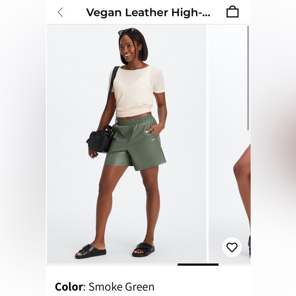 NWT FABLETICS vegan leather green high waisted shorts - Picture 2 of 3